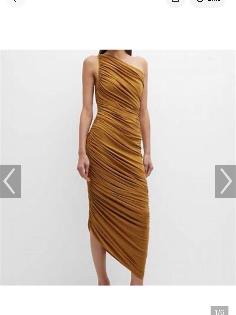 Norma Kamali Diana One-Shoulder Ruched Asymmetric Midi Dress in Mustard Brown